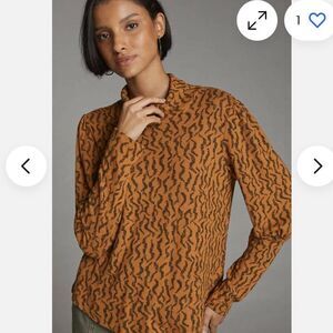 Anthropologie Puff Sleeve Printed Turtleneck Long Sleeve Top Women's Small